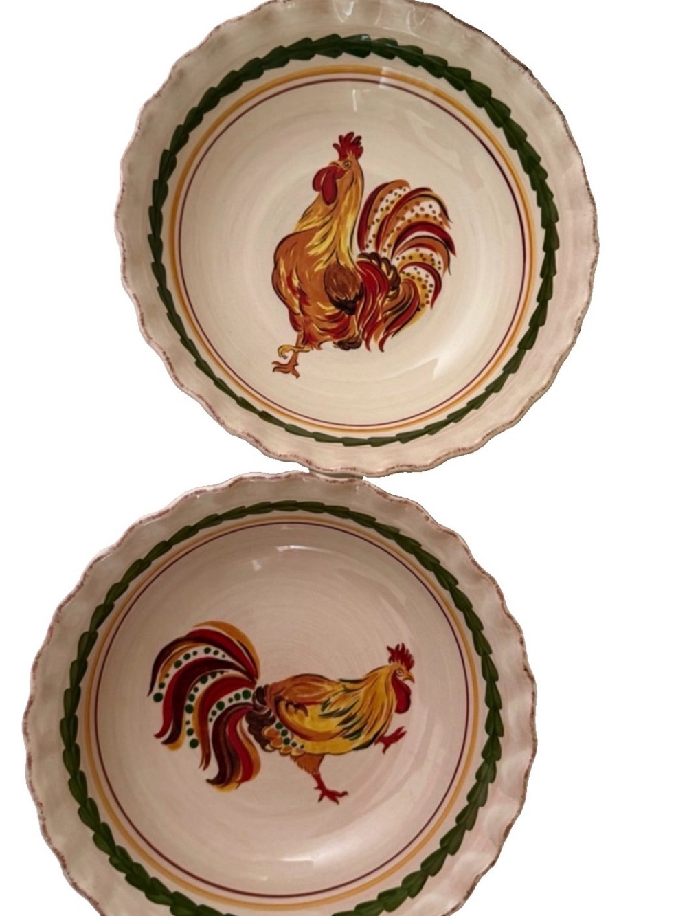 Williams Sonoma Tuscan Rooster Ceramic Bowls Set 2 Made Italy Hand painted 2010